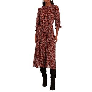 ULLA JOHNSON Zehra Batik Chiffon Long Sleeve Midi Dress